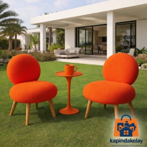 Berjer,Çay Seti,peluş neon turuncu Kumaş,yuvarlak Sırtlı,koltuk Takımı,Ikili Koltuk,dekoratif Berjer